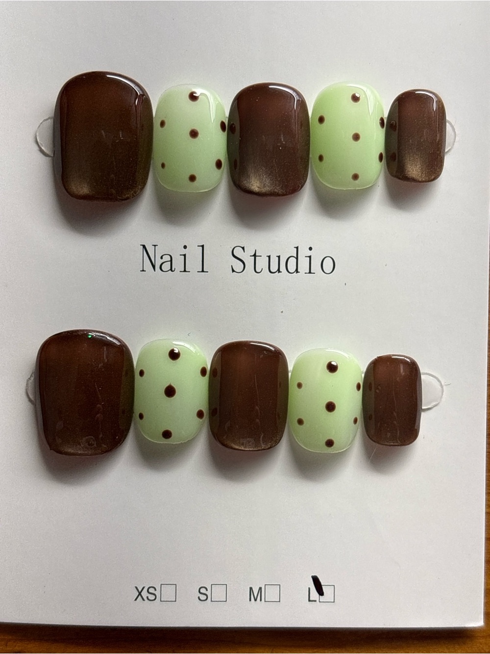 Nail Studio Brown & Mint Polka Dot Press-On Nails